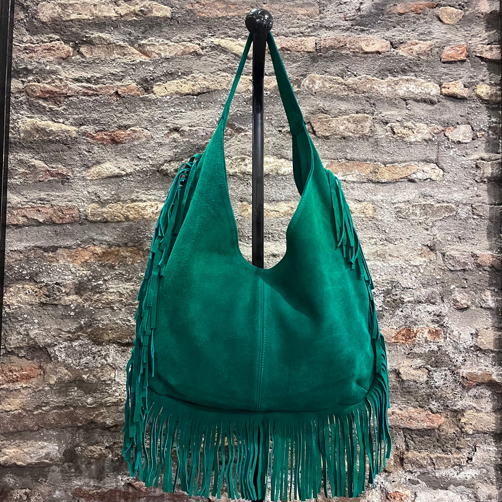 Suede Fringe Shoulder Bag (Green)