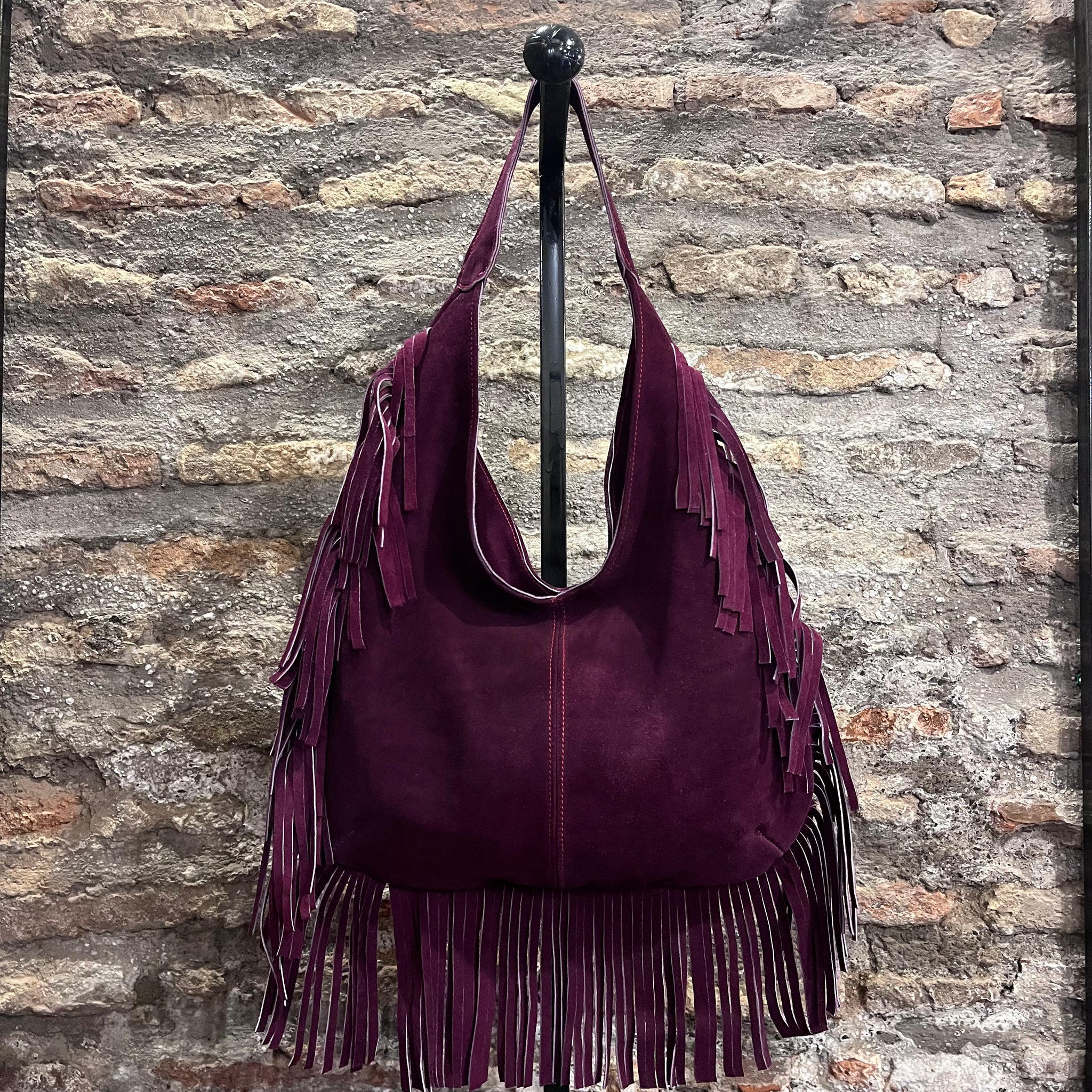 Suede Fringe Shoulder Bag (Purple)