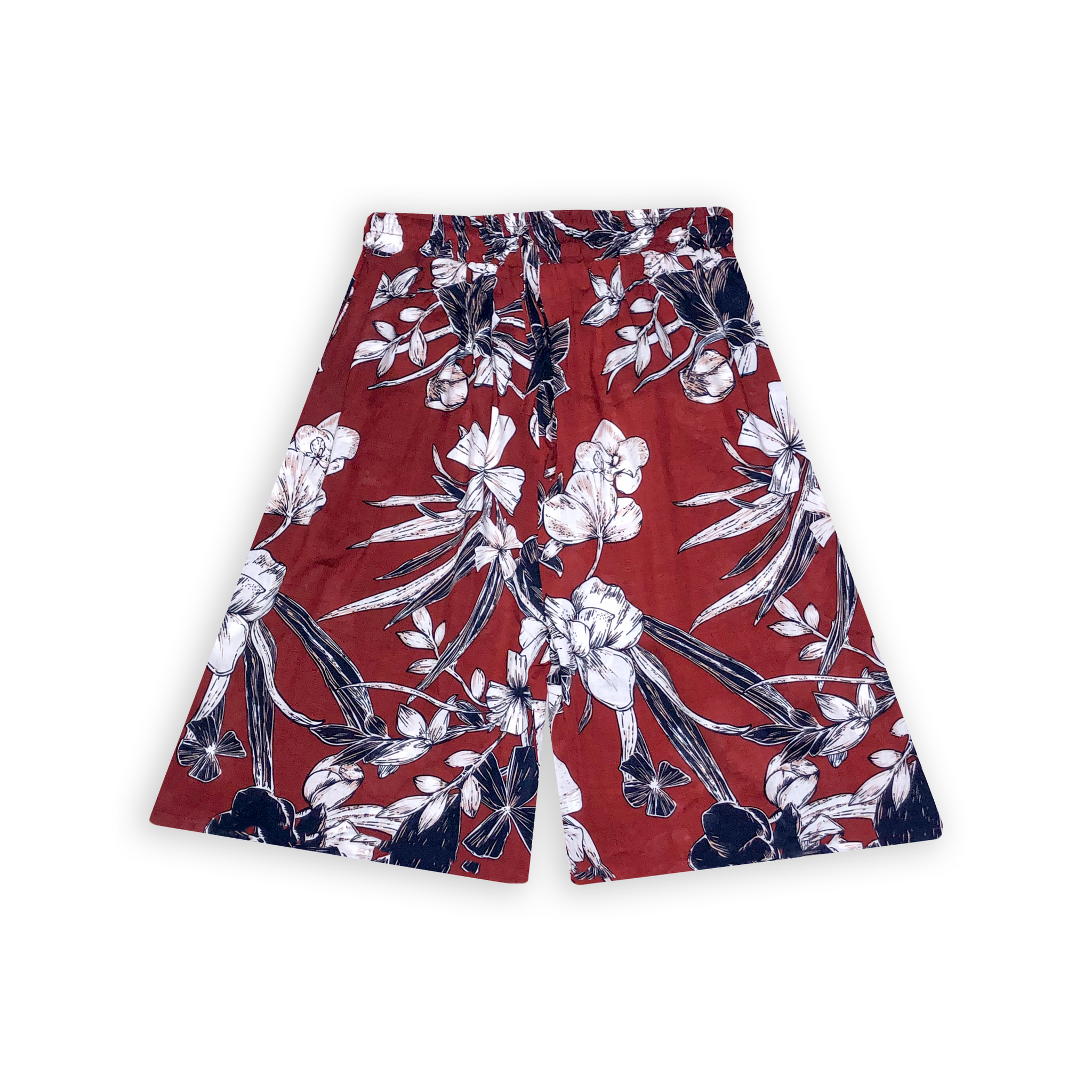 RED SHORTS WITH FLOWER PATTERN